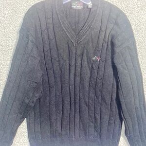 VTG Greg Norman Collection Sweater Men Size L Black Shark Argyle V Neck Cable